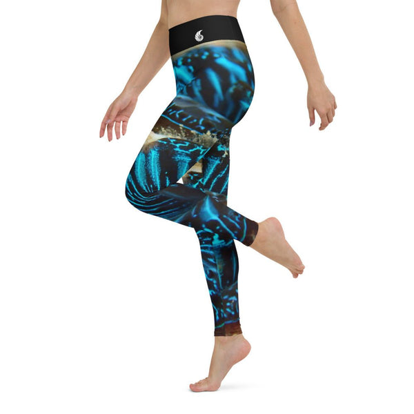 Legging de Yoga Long Taille Haute BLEU BENITIER 2 Ceinture Noir - 1 poche - Couleurs Lagon