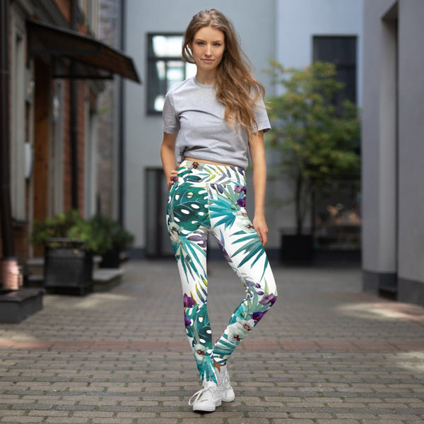 Legging de Yoga Long Taille Haute FLORAL 2 - poche - Couleurs Lagon