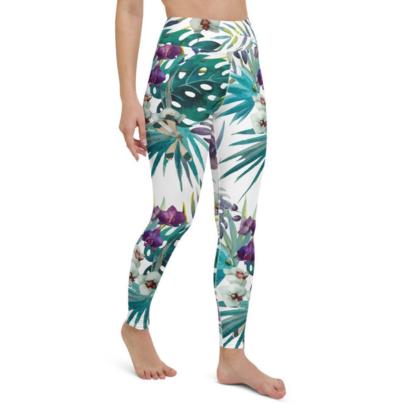 Legging de Yoga Long Taille Haute FLORAL 2 - poche - Couleurs Lagon