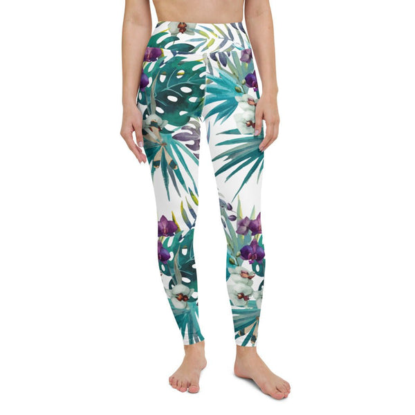 Legging de Yoga Long Taille Haute FLORAL 2 - poche - Couleurs Lagon