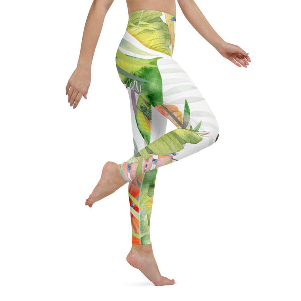 Legging de Yoga Long Taille Haute FLORAL HIBISCUS - 1 poche - Couleurs Lagon