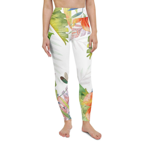 Legging de Yoga Long Taille Haute FLORAL HIBISCUS - 1 poche - Couleurs Lagon