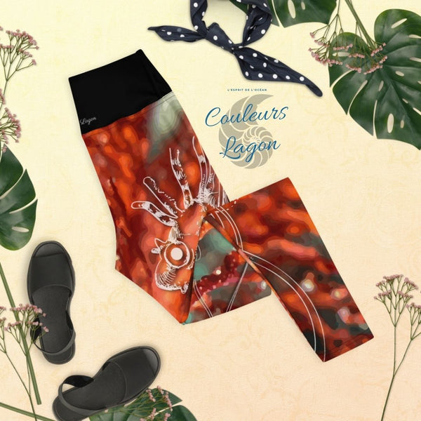 Legging de Yoga Long Taille Haute ROUGE GORGONE Ceinture Noir - 1 poche - Couleurs Lagon
