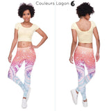 Legging Mandala Aztèque pour femme - Couleurs Lagon - avant et dos plan large