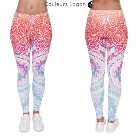 Legging Mandala Aztèque pour femme - Couleurs Lagon - avant et dos