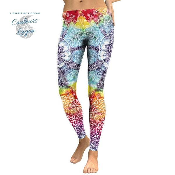 Leggings Femme Mandala Fleurs 7 Chakras Ocean - Couleurs Lagon - avant
