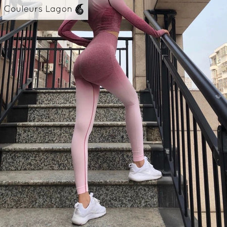 Leggings Femmes Taille Haute Ocean - Couleurs Lagon - rose