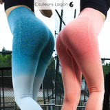 Leggings Femmes Taille Haute Ocean - Couleurs Lagon - bleu et rose