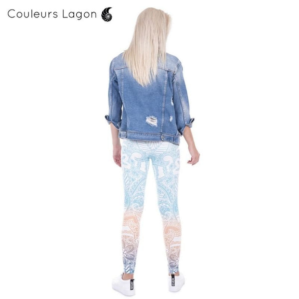 Leggings Mandala Haute Elasticité pour Femme - Couleurs Lagon - veste jeans dos