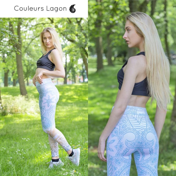 Leggings Mandala Haute Elasticité pour Femme - Couleurs Lagon - cote et dos