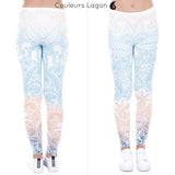 Leggings Mandala Haute Elasticité pour Femme - Couleurs Lagon - avant et dos