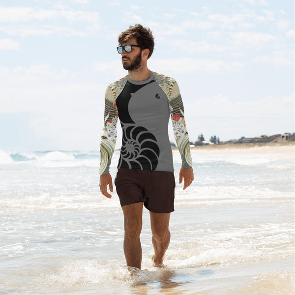 Lycra Rashguard Homme UV50+ GRIS SABLE ET COQUILLAGES - Couleurs Lagon