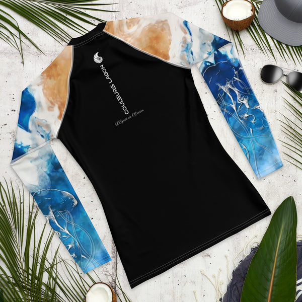 Lycra Rashguard Homme UV50+ NOIR MARINE TIEDYE - Couleurs Lagon