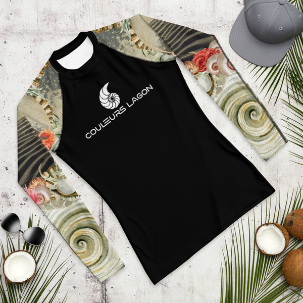 Lycra Rashguard Homme UV50+ NOIR SABLE ET COQUILLAGES II - Couleurs Lagon