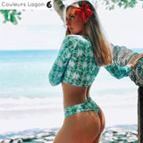 Maillot de bain manche longue VERT-OCEAN - Couleurs Lagon - dos sexy 3/4