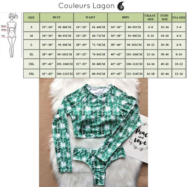 Maillot de bain manche longue VERT-OCEAN - Couleurs Lagon - tailles