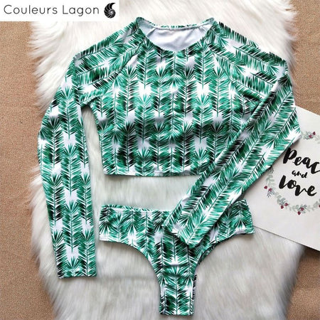 Maillot de bain manche longue VERT-OCEAN - Couleurs Lagon - a plat avant