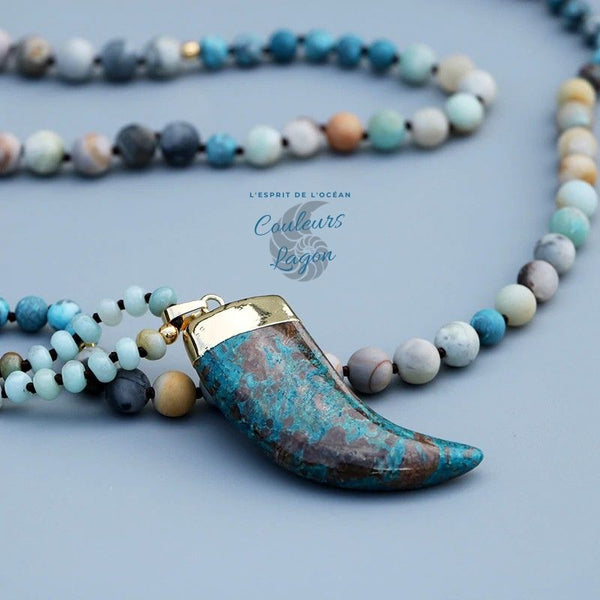 Mala Collier Pendentif en pierre Bleu Océan - Couleurs Lagon
