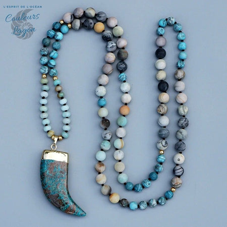 Mala Collier Pendentif en pierre Bleu Océan - Couleurs Lagon