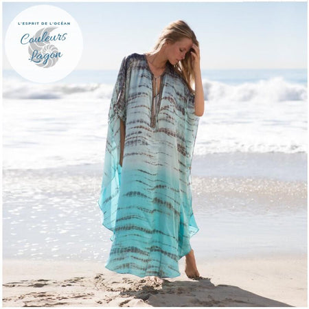 Maxi Kaftan Robe Longue de Plage - Couleurs Lagon