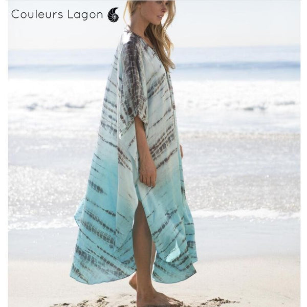 Maxi Kaftan Robe Longue de Plage - Couleurs Lagon