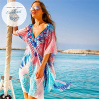 Mini robe paréo tunique mousseline PALMIERA - Couleurs Lagon