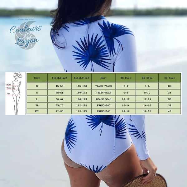 Monokini Combi Surf Manche Longue BLUEWAVE - Couleurs Lagon - tailles