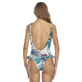Monokini COULEURS LAGON dos nu et ourlet à volants FLORAL VERT - Couleurs Lagon