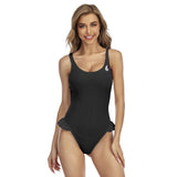Monokini COULEURS LAGON dos nu et ourlet à volants NOIR - Couleurs Lagon