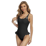 Monokini COULEURS LAGON dos nu et ourlet à volants NOIR - Couleurs Lagon