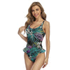 Monokini COULEURS LAGON dos nu et ourlet à volants NOIR et VERT FLORAL - Couleurs Lagon