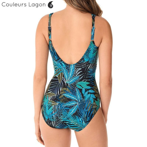 Monokini Grande Taille Floral JAVA - turquoise dos nu