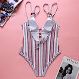 Monokini Push-Up Col V Sexy Dos Nu Rayure PARIS - Couleurs Lagon - arrière et coussinet amovible
