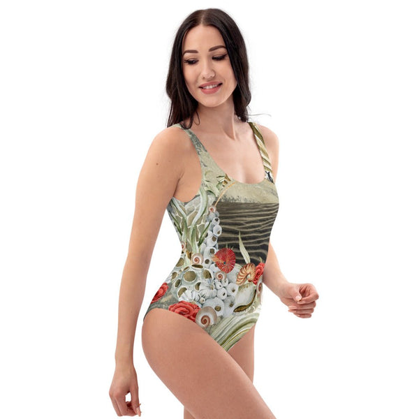 Monokini push-up UPF50+ motif nautile marine 2 — avant Couleurs Lagon