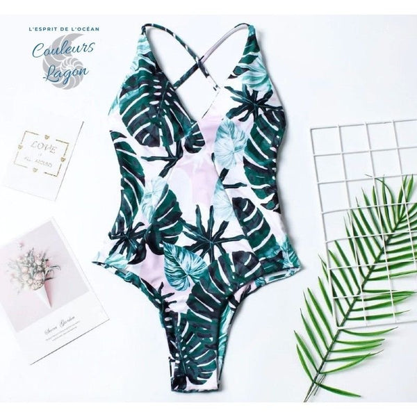 Monokini Push-Up Feuille Verte Tropical SEXYRUSH - Couleurs Lagon