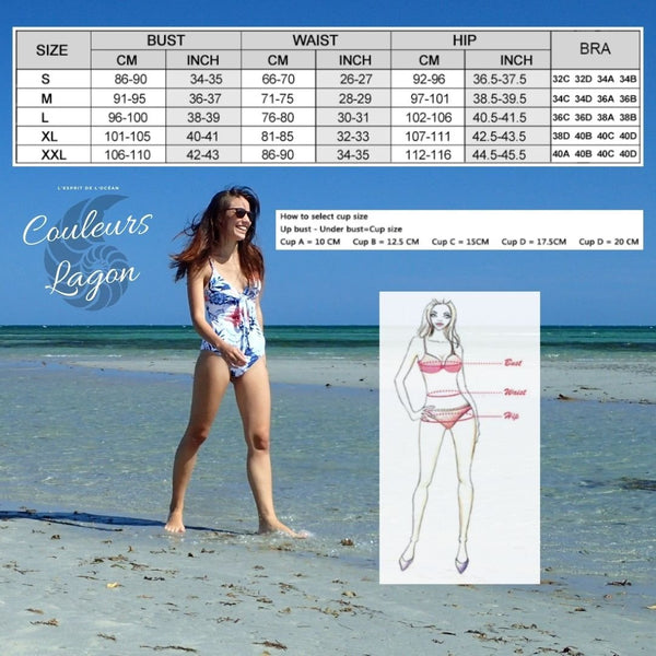Monokini Push-Up Floral White et Hibiscus - Couleurs Lagon