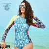 Monokini Push-Up Rasguard Manche Longue LOSANGE - Couleurs Lagon - zip avant