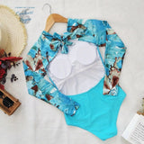 Monokini Push-Up Rashguard Manche Longue Dos Nu Turquoise BLEU LAGON - Couleurs Lagon - dos nu a plat