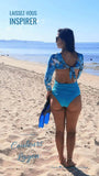 Monokini Push-Up Rashguard Manche Longue Dos Nu Turquoise BLEU LAGON - Couleurs Lagon - dos nu plage IS