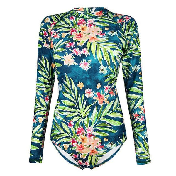 Monokini Push-Up Rashguard Manche Longue FLORAL BARBARA - Couleurs Lagon - autre model 3D