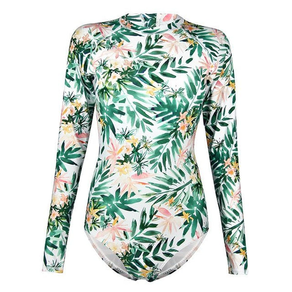 Monokini Push-Up Rashguard Manche Longue FLORAL BARBARA - Couleurs Lagon - modele 3D