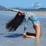 Monokini Push-Up Rashguard Manche Longue FLORAL BARBARA - Couleurs Lagon - profil droit