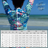 Monokini Push-Up Rashguard Manche Longue FLORAL BARBARA - Couleurs Lagon - tailles