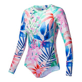 Maillot de bain une pièce push-up manches longues FLOWER - Couleurs Lagon - modele 3D avant