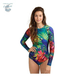 Monokini Push-Up Rashguard Manche Longue PERROQUET - Couleurs Lagon - avant