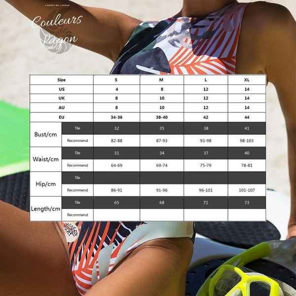 Monokini Push-Up UV Zip Surf sans manches FLORAL PALMIERA - Couleurs Lagon - tailles
