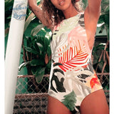 Monokini Push-Up UV Zip Surf sans manches FLORAL PALMIERA - Couleurs Lagon - avant gauche pub