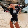 Monokini Rashguard Manche Longue Floral BLACK - Couleurs Lagon