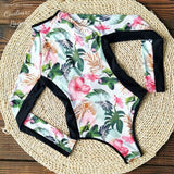 Monokini rashguard hibiscus — dos et coupe tangua brésilien — Couleurs Lagon