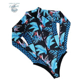 avant fond blanc - Monokini Rashguard Manche Longue Floral OISEAU DE PARADIS - Couleurs Lagon